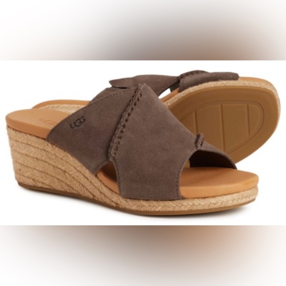 UGG Taia Wedge Slide Sandals - Suede (For Women) Color Mollasses  Sz 8 - Picture 1 of 12